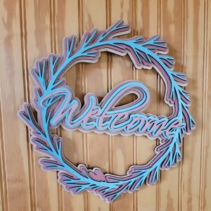 Handmade Mauve and Teal Artful Welcome Wreath